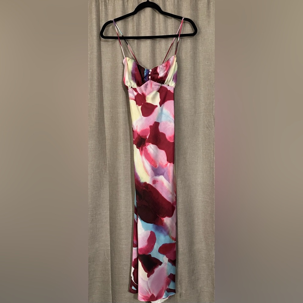 Zara Satin Lingerie Style Print Dress - Multicolor / size S